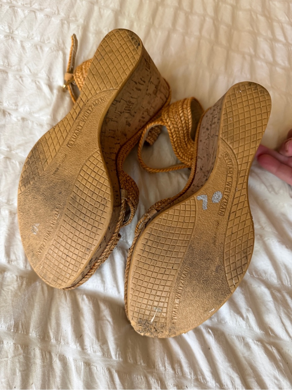 Stuart Weitzman Braided Tan Cork Wedge Sandals - Picture 3 of 3